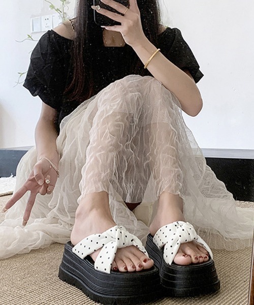 miniministore（ミニミニストア） 厚底 サンダル ドット柄リボン厚底