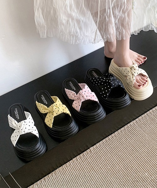 miniministore（ミニミニストア） 厚底 サンダル ドット柄リボン厚底
