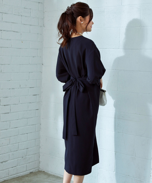 「RUIRUE BOUTIQUE」 7分袖ワンピース L テラコッタ レディースの画像