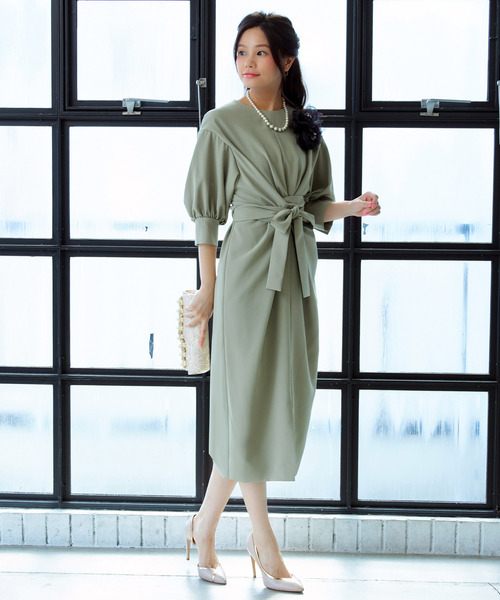 「RUIRUE BOUTIQUE」 7分袖ワンピース L テラコッタ レディースの画像