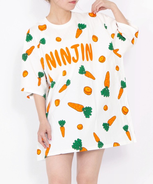 PUNYUS（プニュズ） tシャツ 「新サイズ」フード総柄Tシャツ（NINJIN