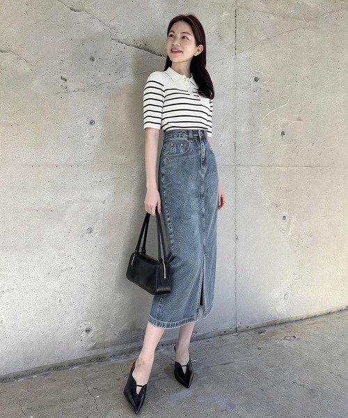 「BLANC FICELLE」 デニムスカート X-LARGE インディゴブルー レディース_画像6