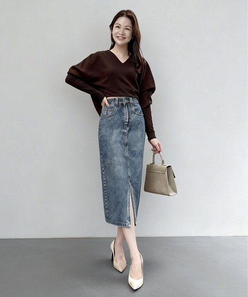 「BLANC FICELLE」 デニムスカート X-LARGE インディゴブルー レディース_画像9