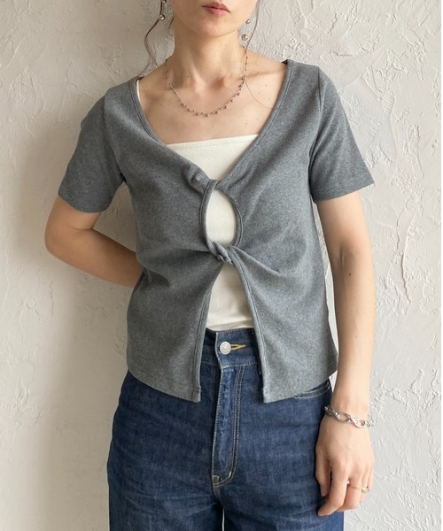 She's Closet tシャツ 半袖 フロントオープン クロス ツイストデザイン