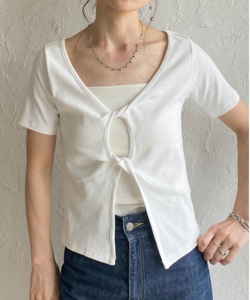 She's Closet tシャツ 半袖 フロントオープン クロス ツイストデザイン