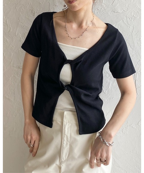 She's Closet tシャツ 半袖 フロントオープン クロス ツイストデザイン