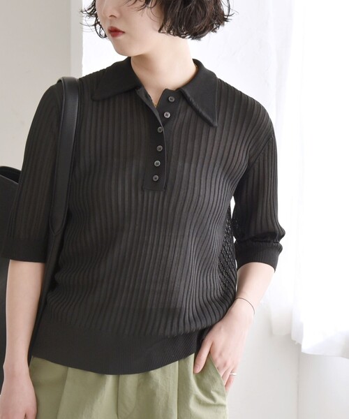 「quaranciel」 7分袖ポロシャツ ONE SIZE ブラック レディース_画像5