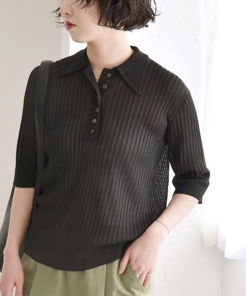 「quaranciel」 7分袖ポロシャツ ONE SIZE ブラック レディース_画像6