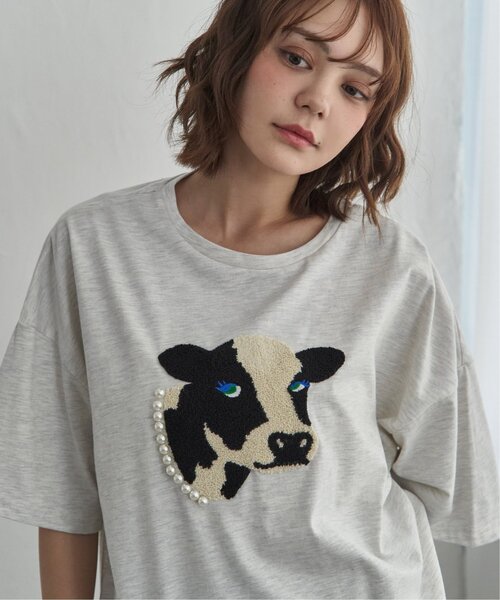 notch. tシャツ 半袖 パールネックレス ウシ サガラ刺繍Tシャツ