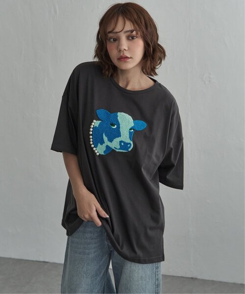 notch. tシャツ 半袖 パールネックレス ウシ サガラ刺繍Tシャツ