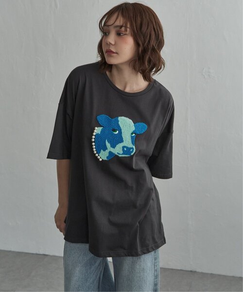 notch. tシャツ 半袖 パールネックレス ウシ サガラ刺繍Tシャツ