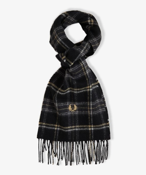 【新品】フレッドペリー ラムウール スカーフマフラー スコットランド製 黒 FRED PERRY（フレッドペリー） マフラー Lambswool Scarf／ラムウール