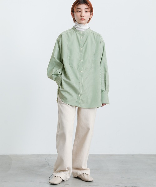 バックスリットストライプコットンシャツ select MOCA レディース シャツ ブラウス バックスリット