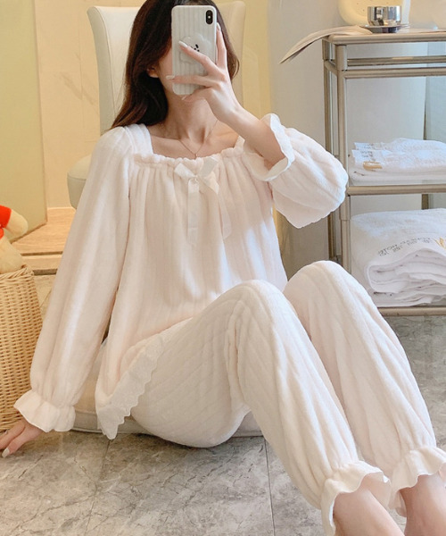 パジャマ ルームウェア スクエアネックマイクロフリースパジャマ