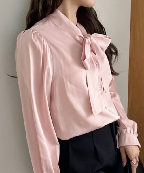 ATELIERBOZ(アトリエボズ) リボンタイ付き長袖ブラウス フリーサイズ