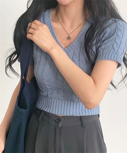 【レディース】【未使用品】ストライプド　ケーブルニット　半袖　セーター classicalelf（クラシカルエルフ） ニット セーター レトロ上品な