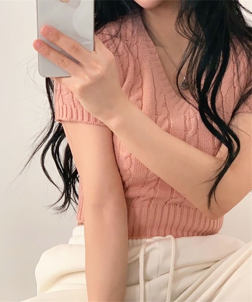 Girly Doll（ガーリードール） ニット セーター Vネックケーブル半袖