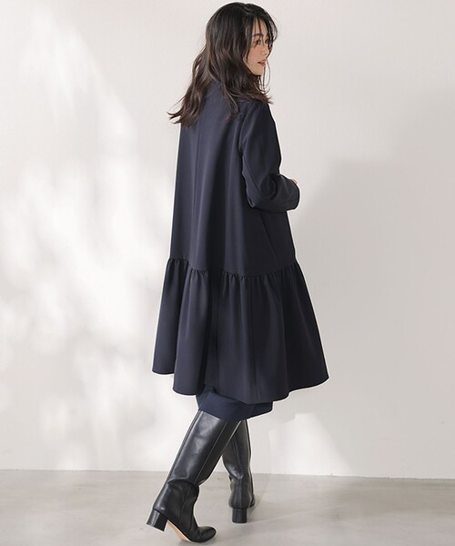 【未使用近】定価¥31,900ダブルクロス ノーカラー ロングスプリングコート コットンシルク ダブルクロス ノーカラーコート（アウター
