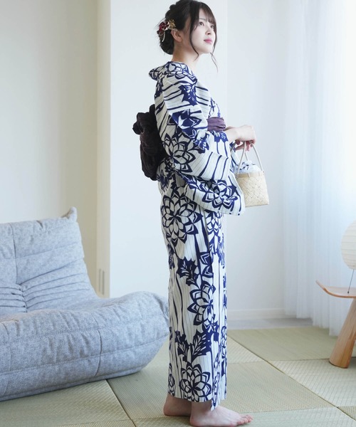 ☆ 未使用 浴衣 注染め おとな浴衣 紺 ☆ utatane 浴衣 手染め注染浴衣3点セット utatane×注染工房 等間し