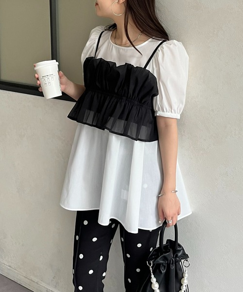 THEAIRTOWN パフスリーブ ビスチェ 配色 ブラウス BUYMA THEAIRTOWN】パフスリーブ ビスチェ 配色 ブラウス (THEAIRTOWN