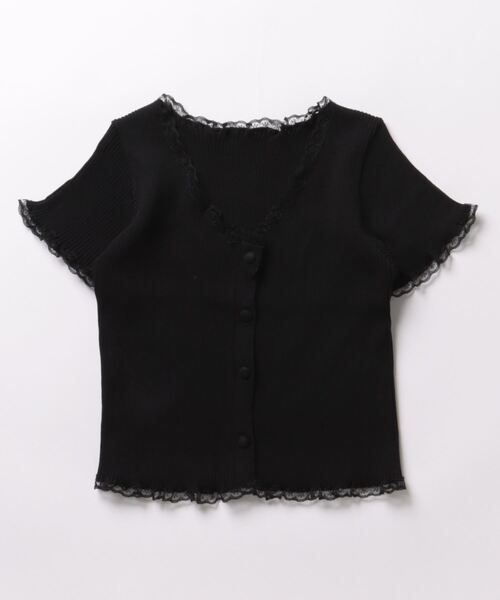 STYLEBLOCK ニット セーター レース付きフロントボタン半袖