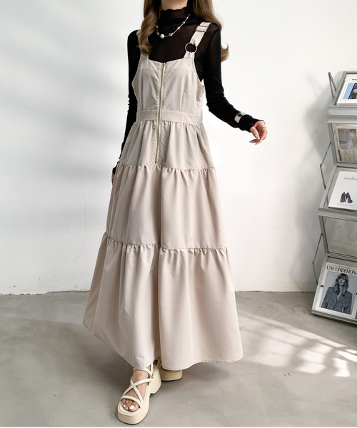 美品☆Rene☆ツイードワンピース フロントジップ ティアード 36 美品☆Rene☆ツイードワンピース フロントジップ ティアード 36