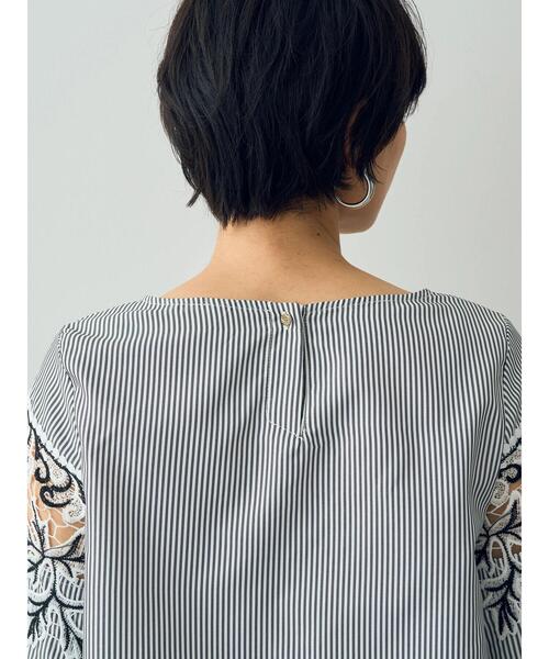 ♡柄ブラウス YECCA VECCA ブラウス シャツ ストライプ柄配色レースブラウス