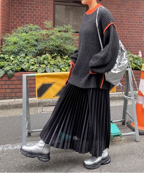 スカート マイクロドット箔コーディングプリーツスカート「手洗い可能