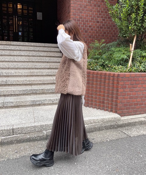 スカート マイクロドット箔コーディングプリーツスカート「手洗い可能