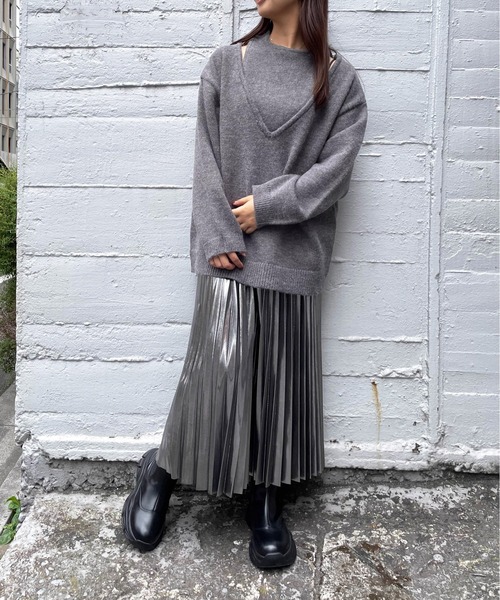 スカート マイクロドット箔コーディングプリーツスカート「手洗い可能