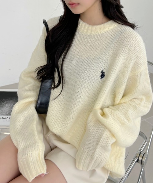 ニット セーター U.S. POLO ASSN./ユーエスポロアッスン クルーネックワンポイントシャギーニット レディース メンズ U.S. POLO ASSN. ニット セーター ASSN./ユーエスポロアッスン