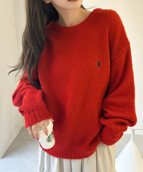 ニット セーター 「U.S. POLO ASSN」シャギー 長袖 ニットポロ レディース U.S. POLO ASSN】シャギー 長袖 ニットポロ（ニット/セーター