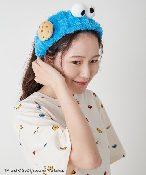 フリースヘアバンド ピンク・グリーンセット SESAME STREET ヘアバンド フェイスモチーフヘアバンド