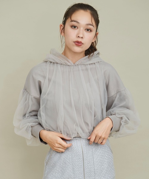 パーカー チュールレイヤード２ＷＡＹパーカー レディース 31 Sons de mode パーカー チュールレイヤードパーカー