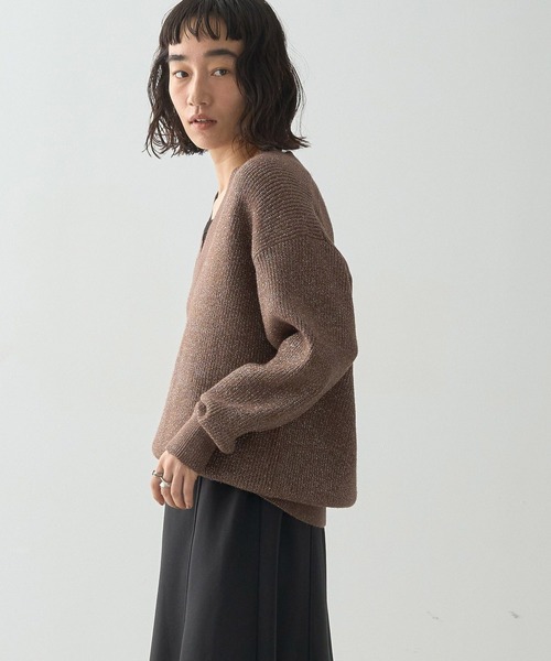 AMERICAN HOLIC ニット セーター ラメ入リVネック片畦ニットプル