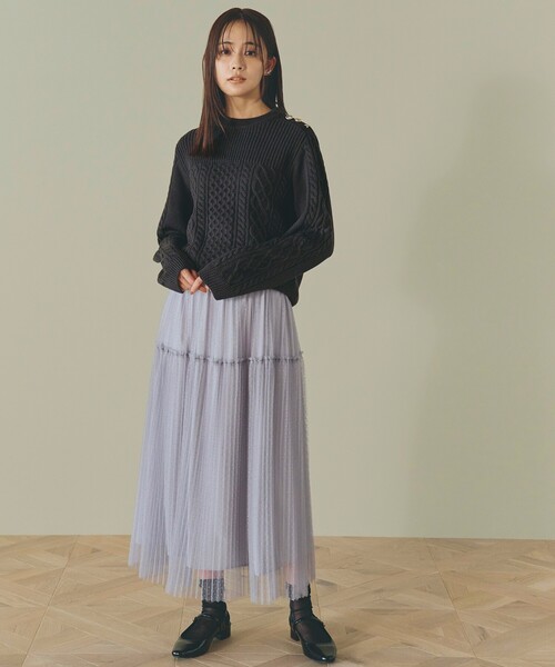 grove（グローブ） ニット セーター 編地切替ケーブルニット