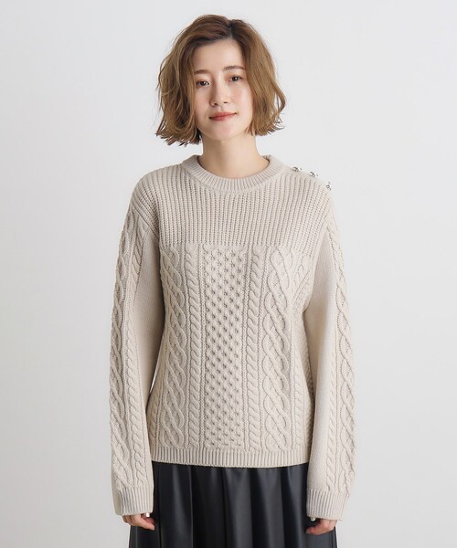 grove（グローブ） ニット セーター 編地切替ケーブルニット