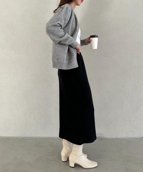 スカート 「6色展開」リブニットロングタイトスカート