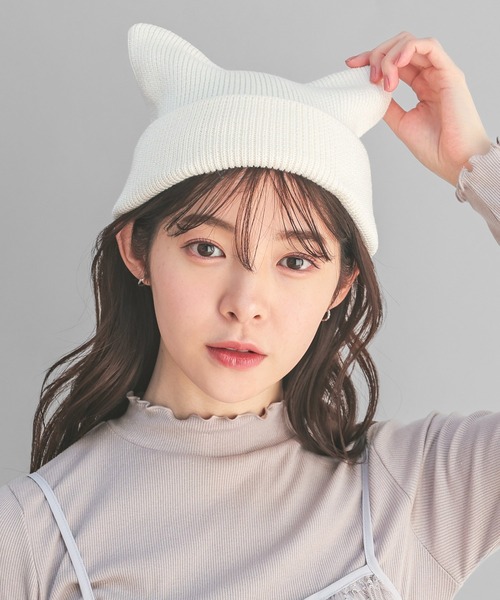Knwls Newjeansハニ着用 猫耳ビーニー Newjeans ハニ着用 KNWLS 猫耳ニット帽 ベージュ - メルカリ