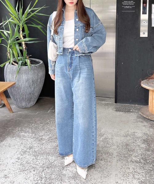 INGNI（イング） デニムジャケット gジャン クロップド丈カットオフG