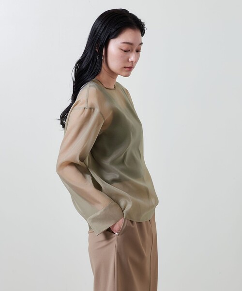 【新品タグ付】手洗い可 UNITED ARROWS シアーブラウス ¥19800 セール】＜MARW UNITED ARROWS＞シアー Vネック コンビ ブラウス