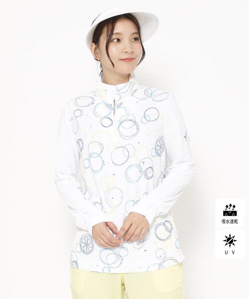 tシャツ UVカット/吸水速乾 バブルプリントハーフジッププルオーバー レディース