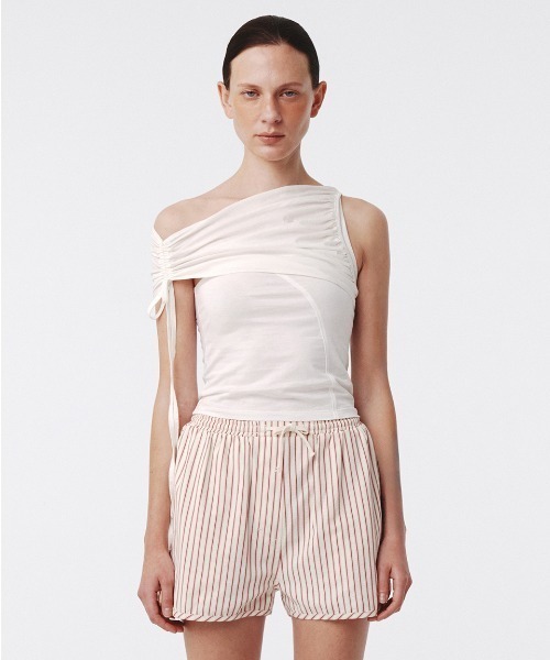 タンクトップ ノースリーブ Kijun/キジュン Shirring One Shoulder Top ワンショルダートップス レディース