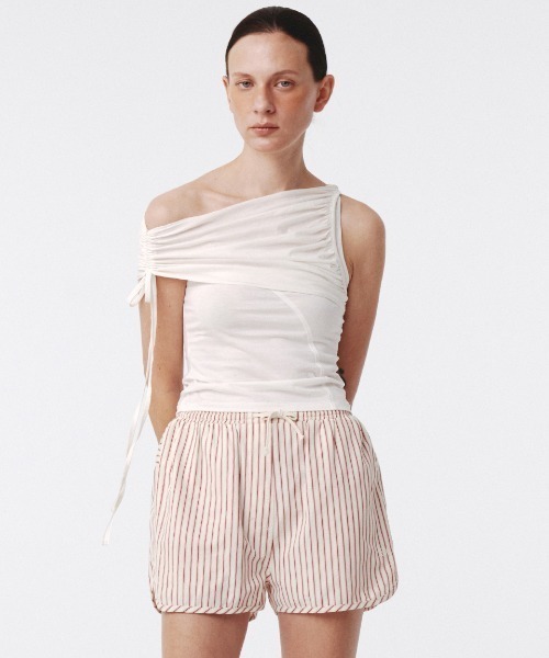 Kijun（キジュン） タンクトップ ノースリーブ Shirring One Shoulder 