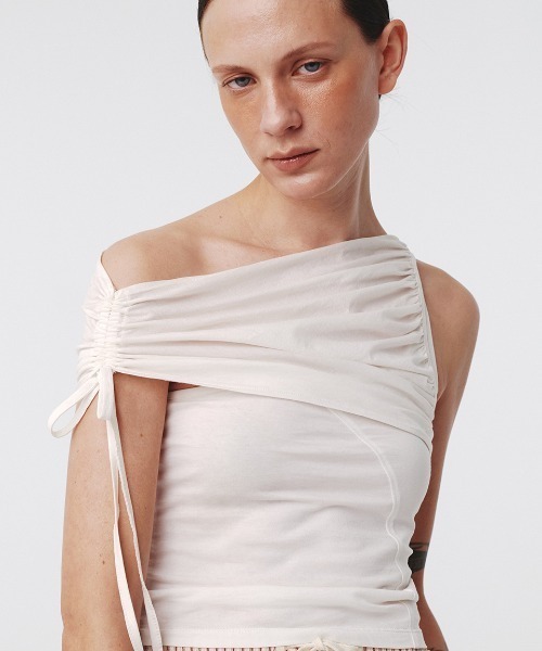 タンクトップ ノースリーブ Kijun/キジュン Shirring One Shoulder Top ワンショルダートップス レディース Kijun タンクトップ ノースリーブ Kijun/キジュン Shirring One
