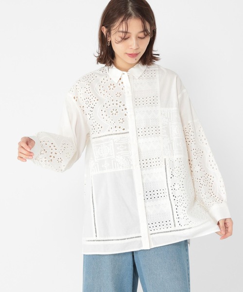 レースパッチワークひらひらブラウス WHITE l'atelier du savon（アトリエドサボン）の「レースパッチワーク