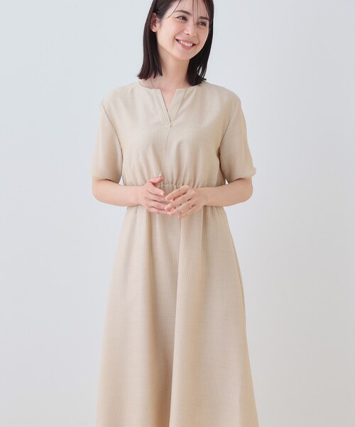 INDIVI ワンピース 「洗える／エアリー」ハイウエストワンピース