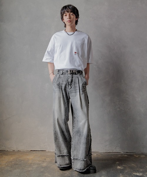 HARE ジーンズ クロスフリンジデニムパンツ(HARE) メンズ