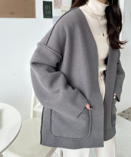 「moment+」 ノーカラーコート M アイボリー レディース_画像3