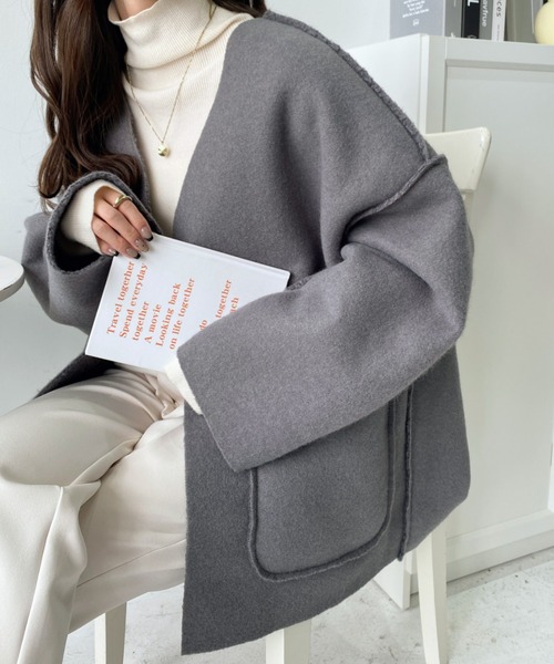 「moment+」 ノーカラーコート M アイボリー レディース_画像5